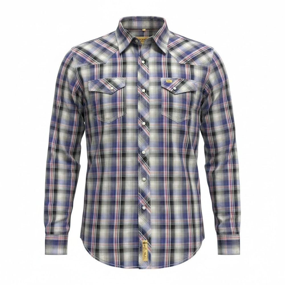 Western Shirt Larry Mahan XL Mens Blue Plaid Pearl Snap Cotton LM-1211002